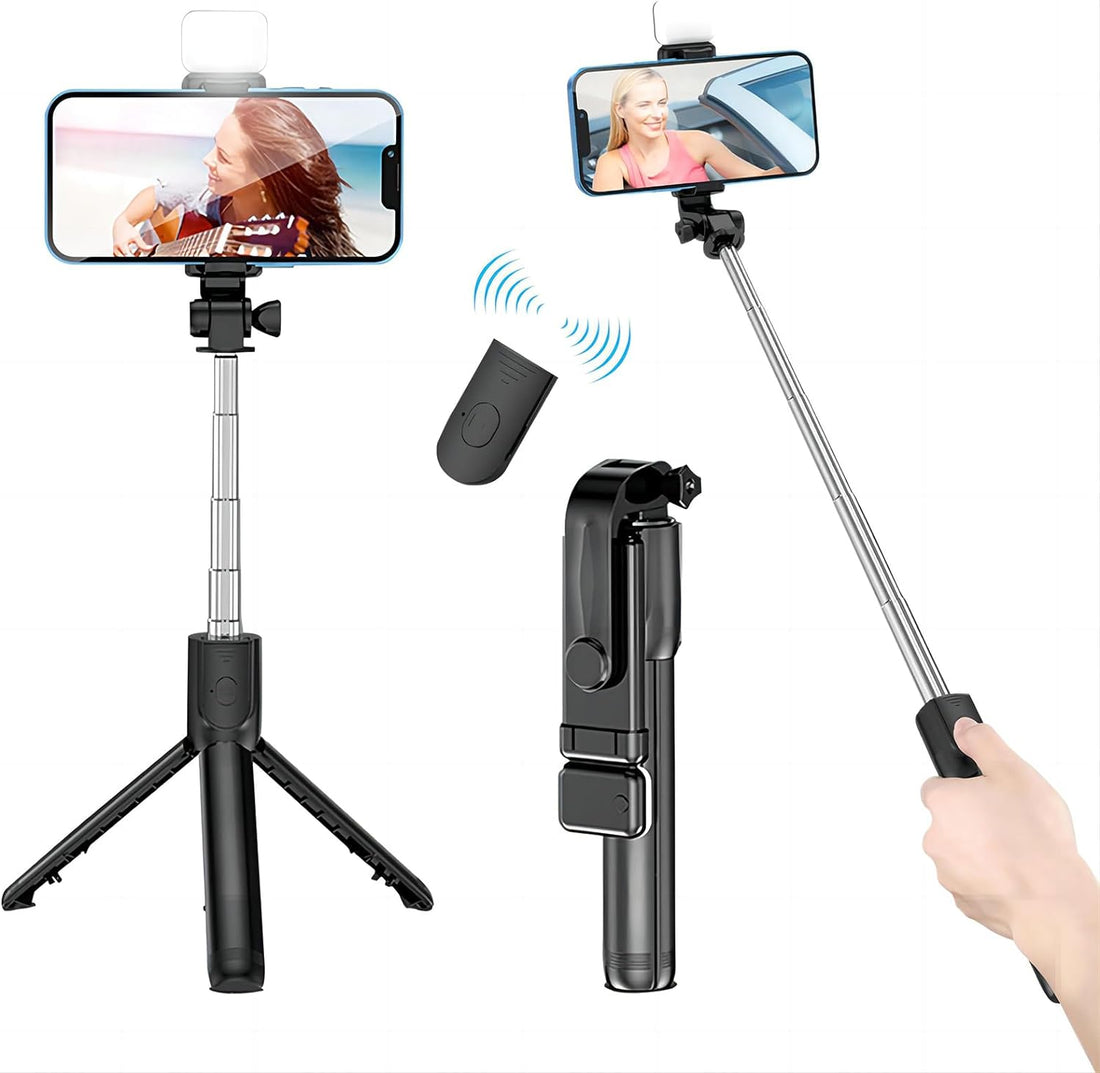 Capture Every Moment: The Ultimate Bluetooth Selfie Stick Tripod with Remote & Light - Product Drop Center