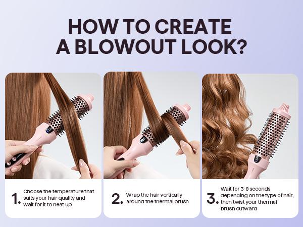 Step-by-step guide on how to create a blowout look using a hair styling tool.