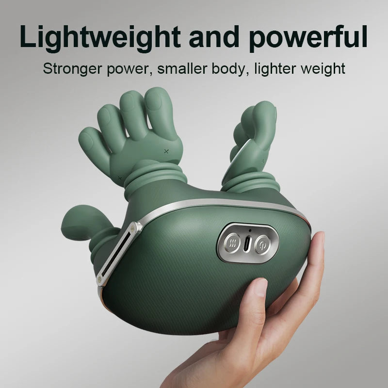 Green handheld device held by a hand with text 'Lightweight and powerful' on a gray background