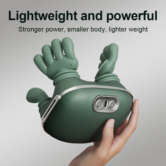 Green handheld device held by a hand with text 'Lightweight and powerful' on a gray background