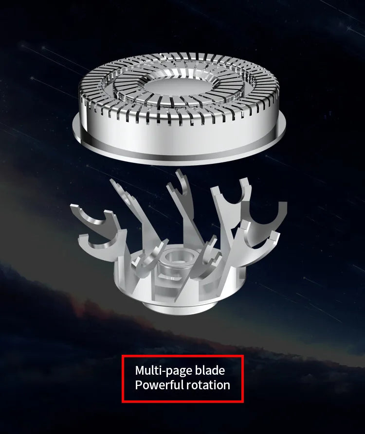 Metallic multi-page blade with a reflective surface on a dark background