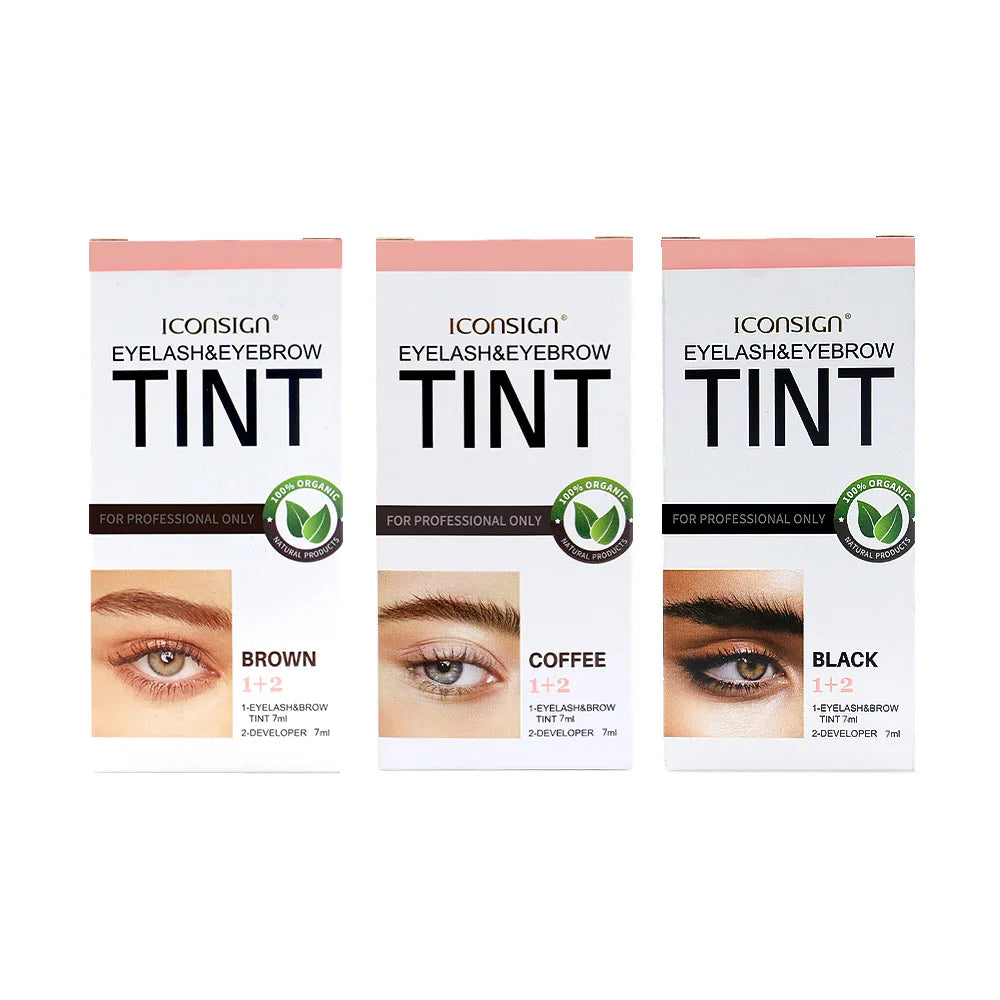Three packages of Iconsign Eyelash & Eyebrow Tint on a white background