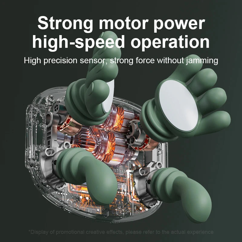 Mechanical component with green parts and text about motor power and high-speed operation.