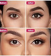 Before and after comparison of eye makeup application on a person's face.